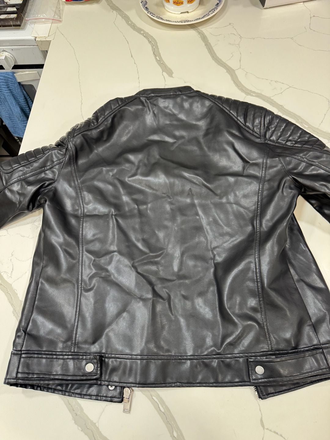 Zara Faux Leather Biker Jacket Size XXL Black Moto Quilted 5