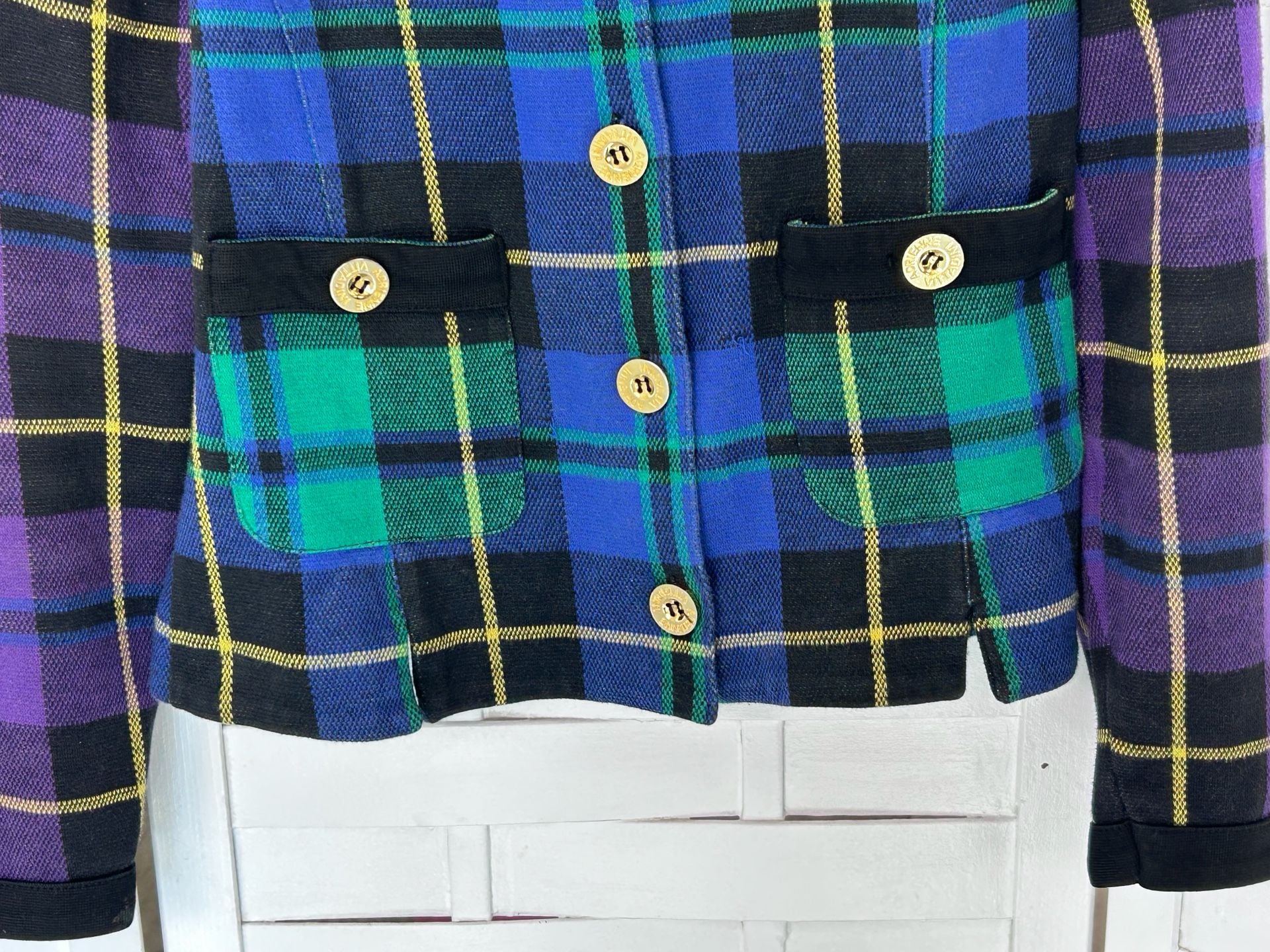 Adrienne Vittadini Plaid Jacket Size 6 Multicolor Cotton 7