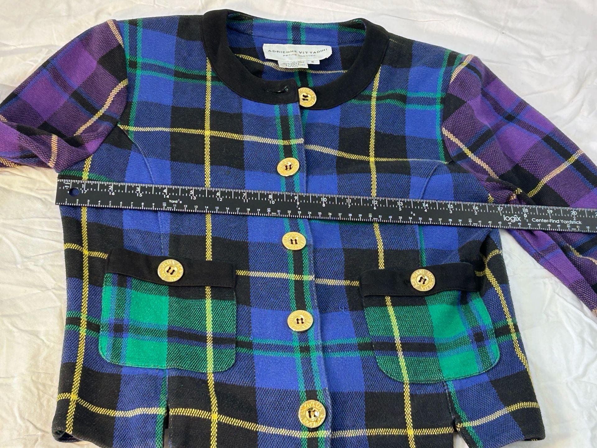 Adrienne Vittadini Plaid Jacket Size 6 Multicolor Cotton 10