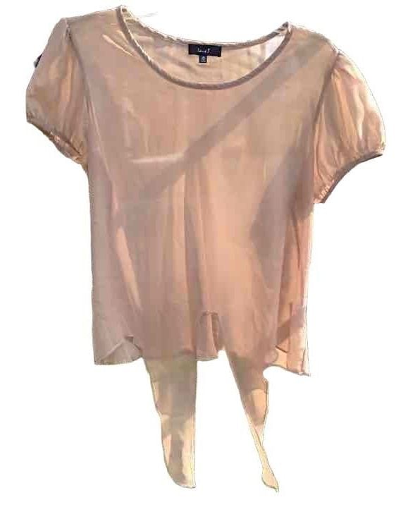 Tan Sheer Short Sleeve Tie Waist Blouse 7