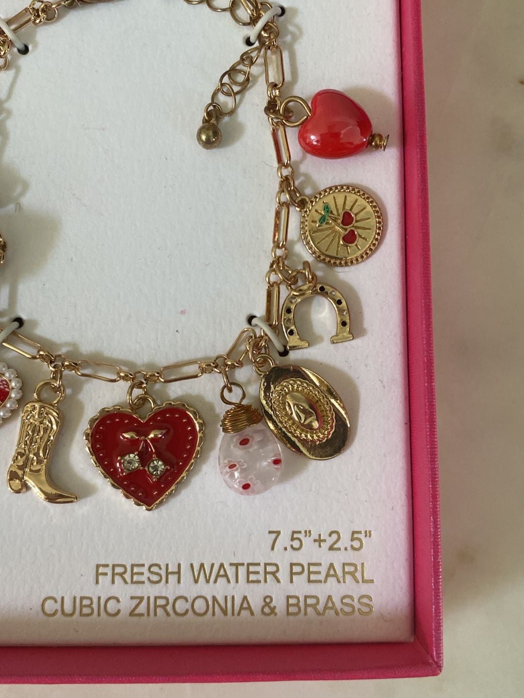 Persimmon Charm Bracelet Size 7.5"+2.5" Fresh Water Pearl Cubic Zirconia 4