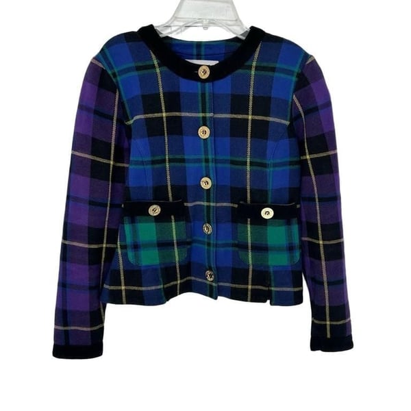 Adrienne Vittadini Plaid Jacket Size 6 Multicolor Cotton