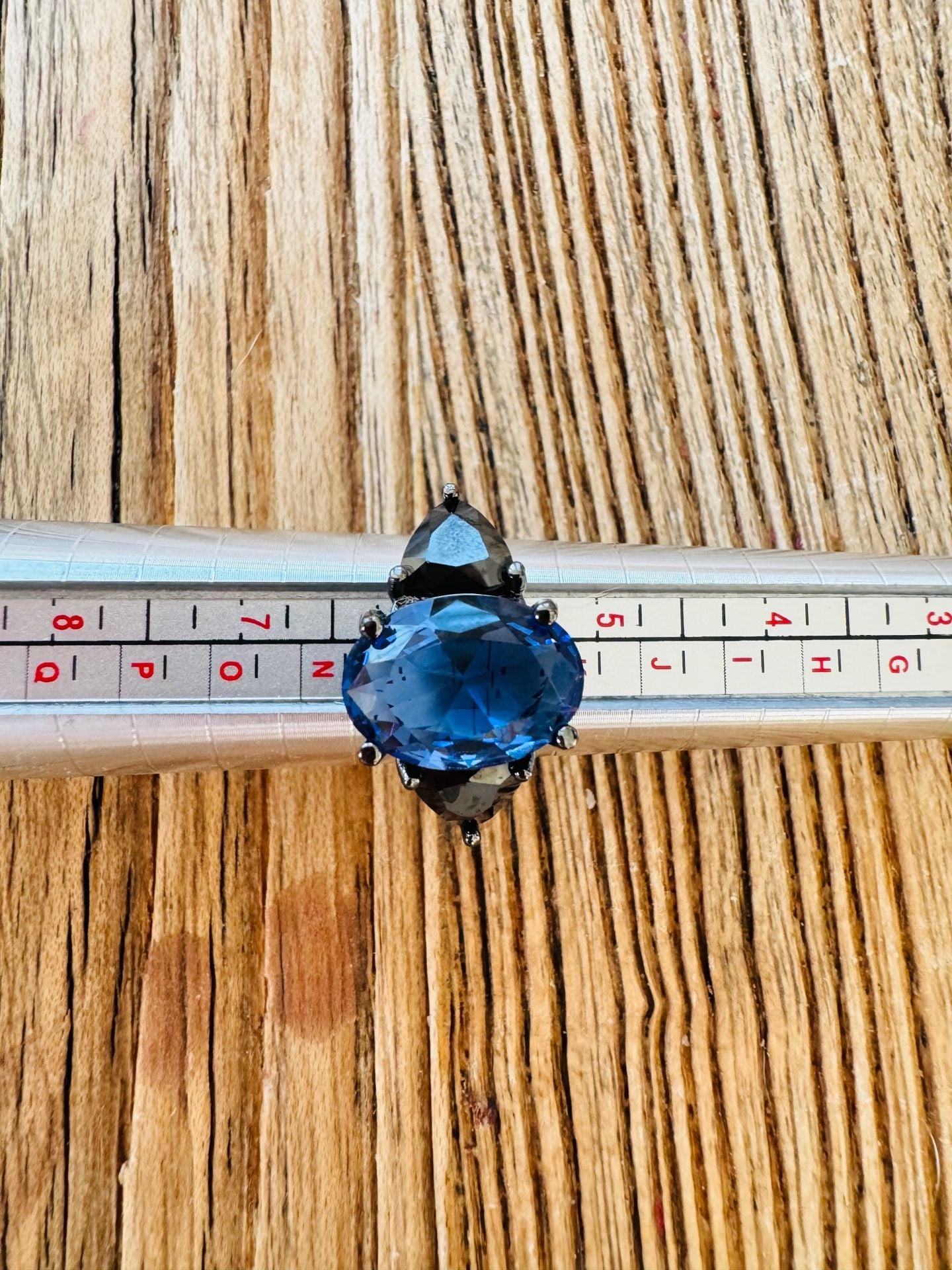Unbranded Oval Blue Sapphire Three Stone Ring Size 7 Black Rhodium Gothic 4