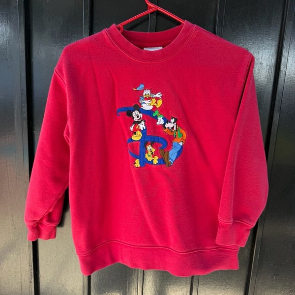 Vtg Disney Store Sweatshirt Size M 7/8 Red Mickey And Friends Embroidered Kids