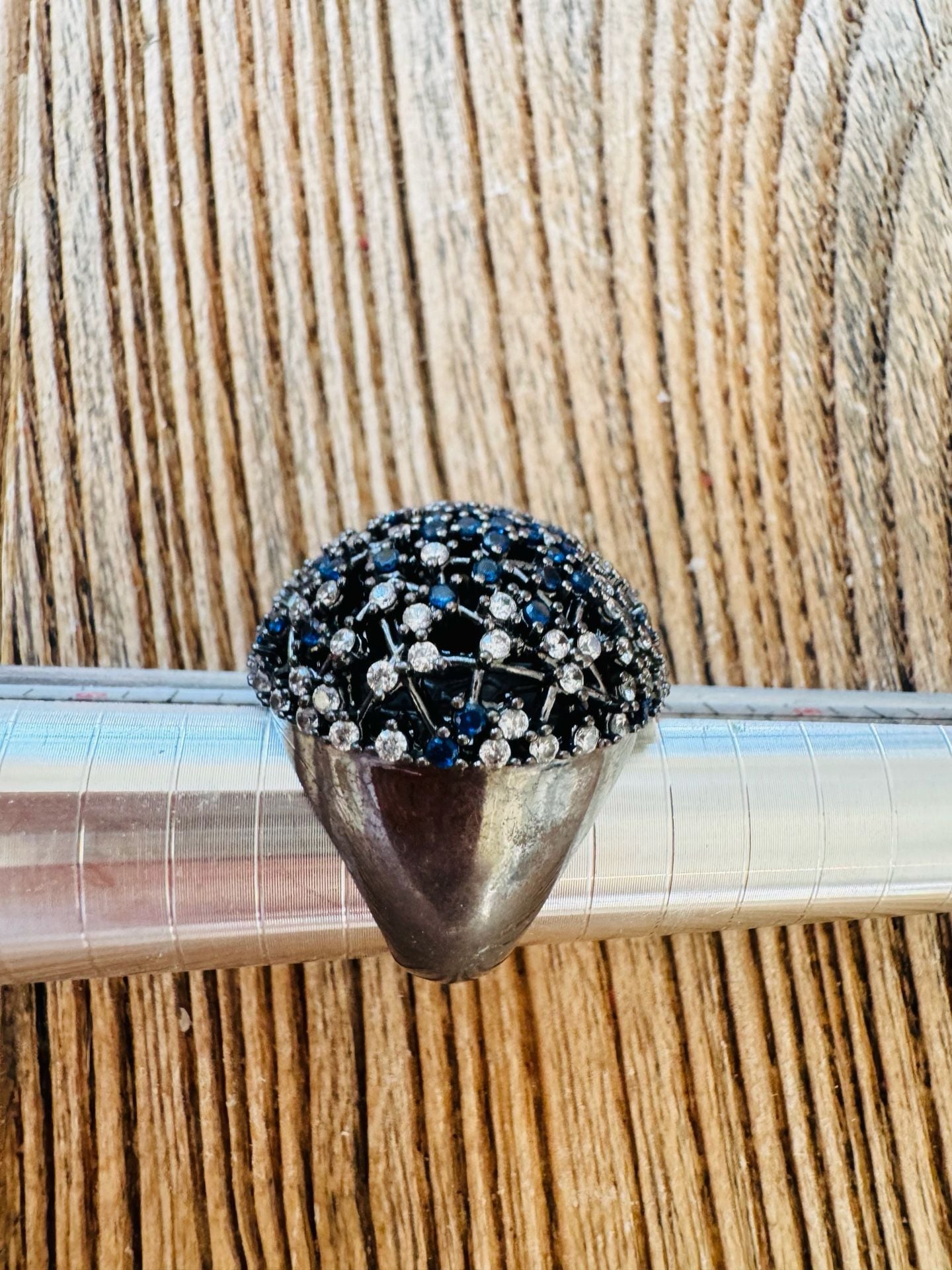 Unbranded Sapphire Diamond Dome Cocktail Ring Size 7.5 Blackened Metal 5