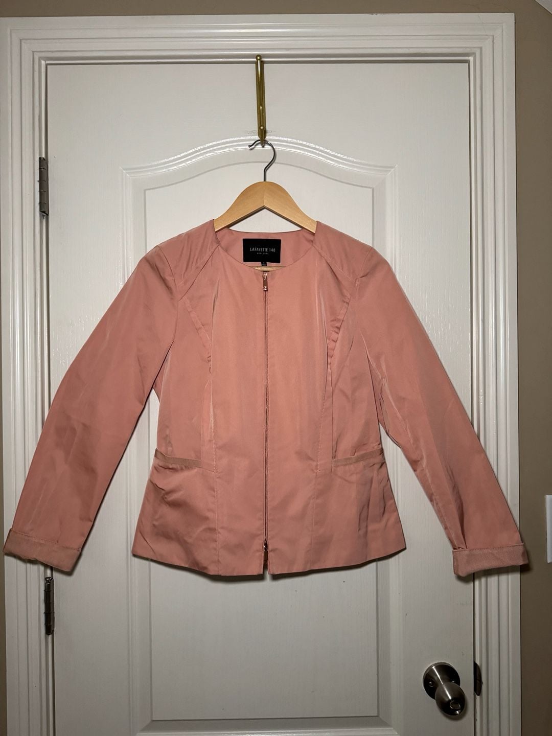 Lafayette 148 New York Blush Pink Zip Front Jacket Size 6 Lightweight 7