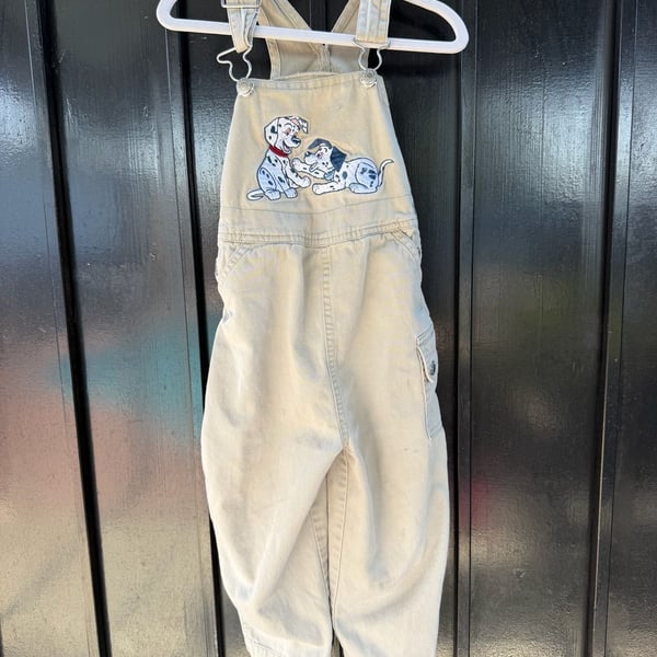 Vtg Disney Store 101 Dalmatians Embroidered Khaki Overalls