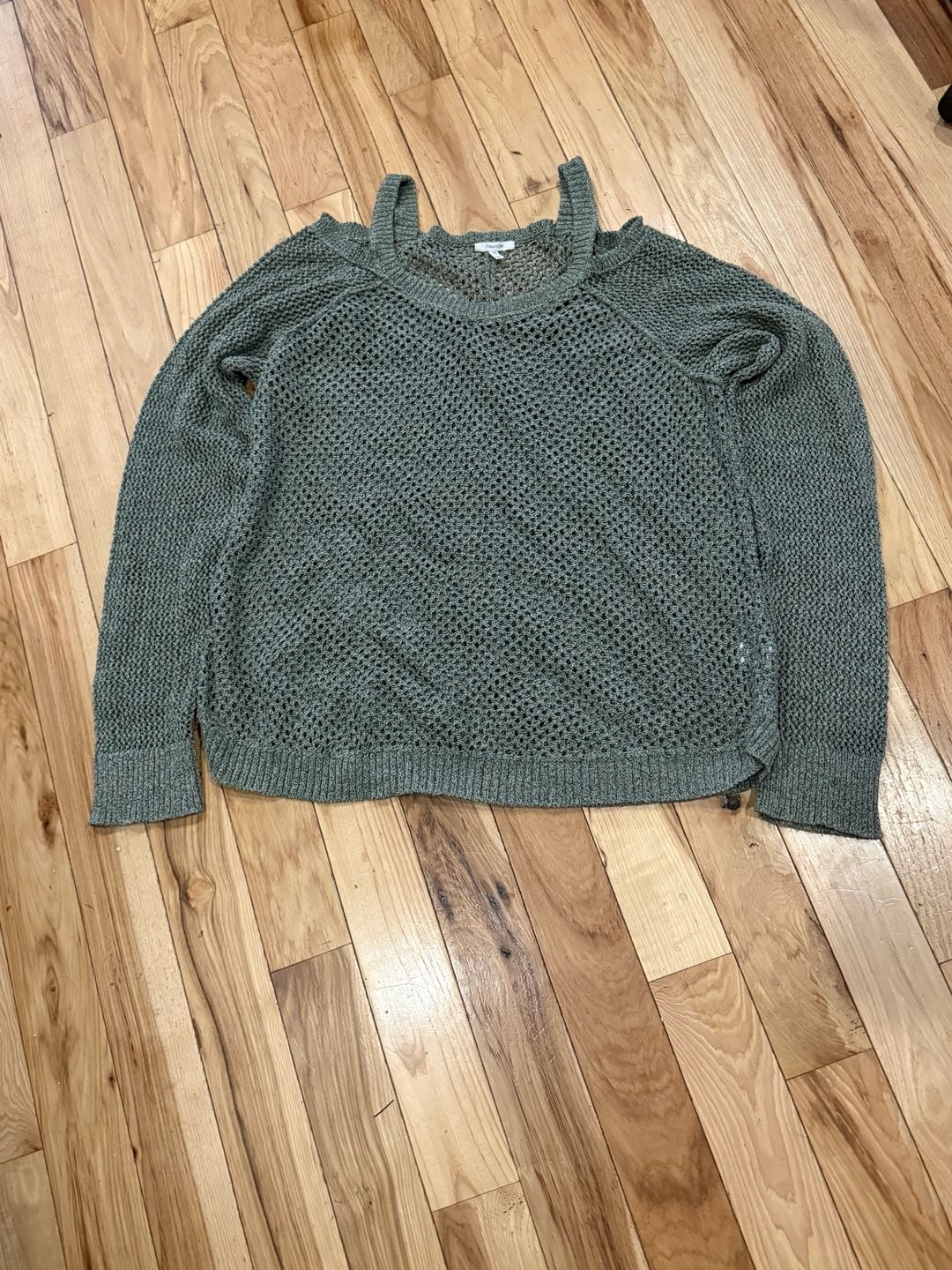 Maurices Cold Shoulder Sweater Size XL Green Open Knit Cotton Blend 2