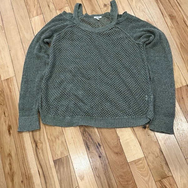 Maurices Cold Shoulder Sweater Size XL Green Open Knit Cotton Blend