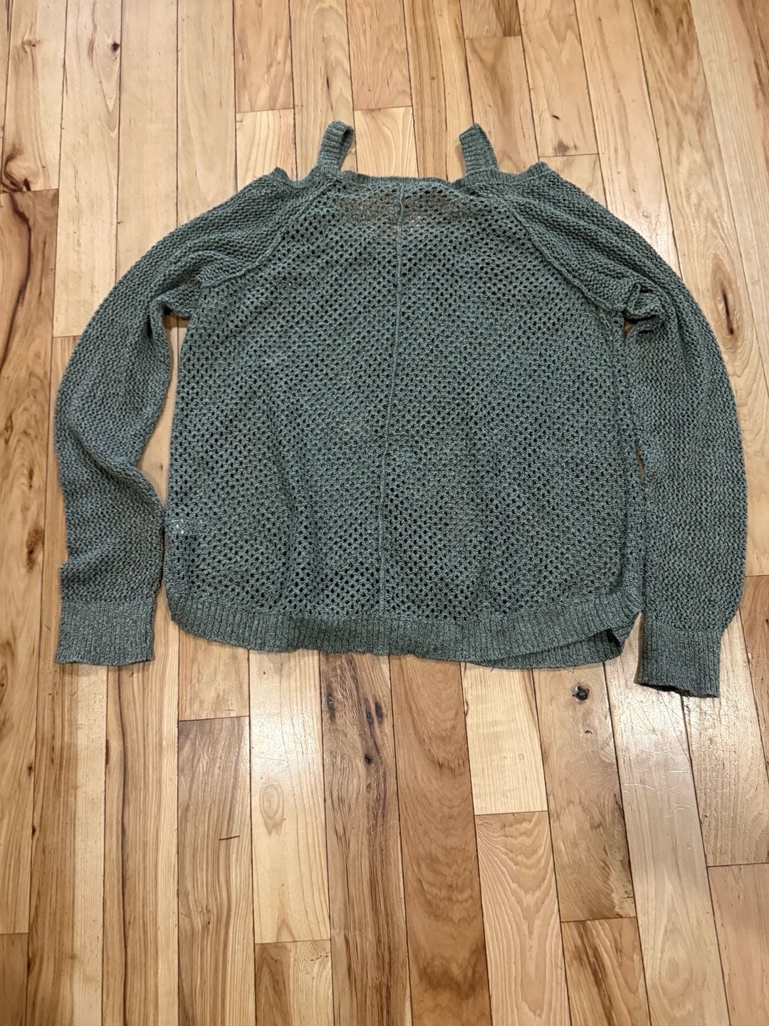 Maurices Cold Shoulder Sweater Size XL Green Open Knit Cotton Blend 3