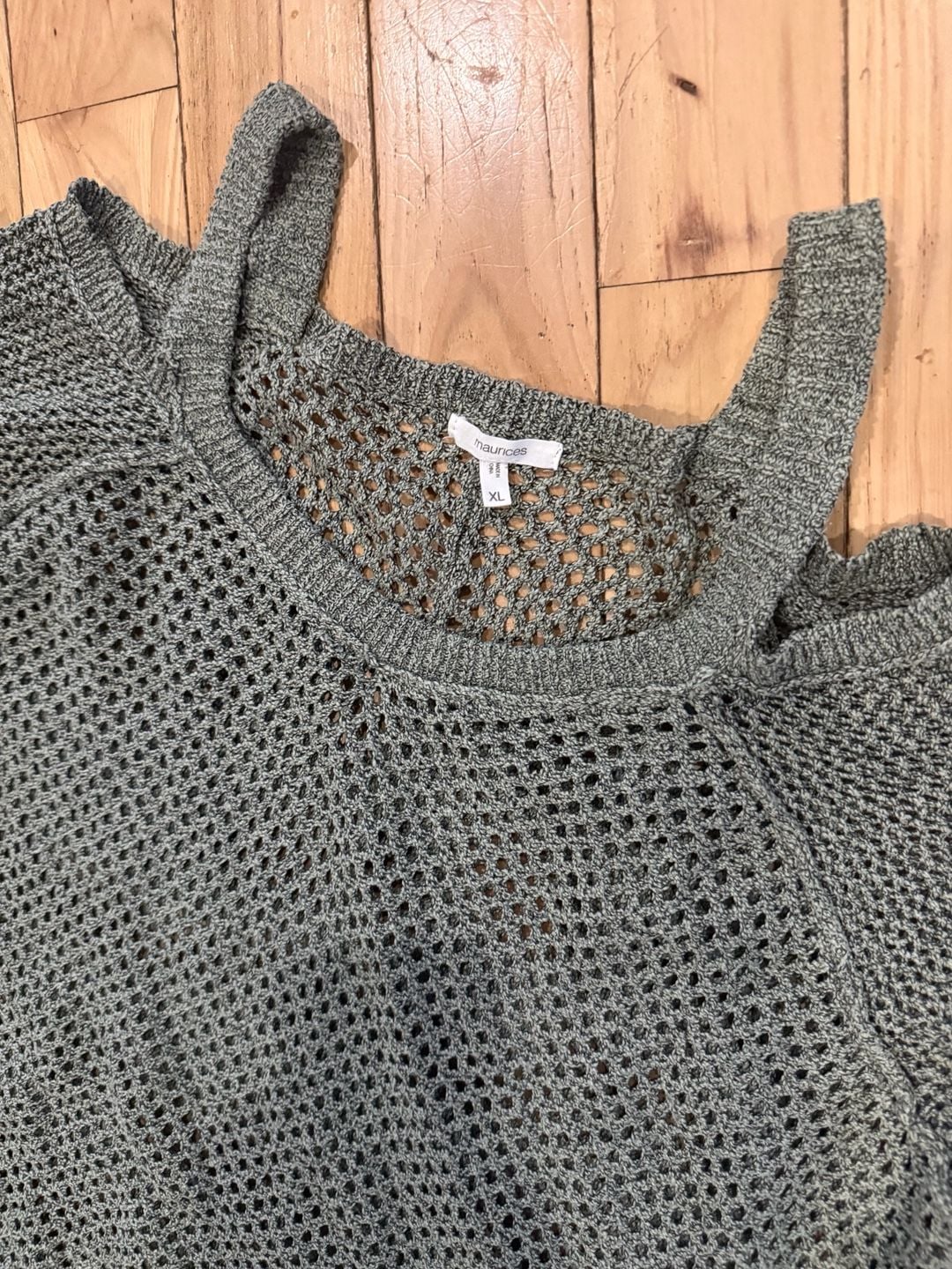 Maurices Cold Shoulder Sweater Size XL Green Open Knit Cotton Blend 4