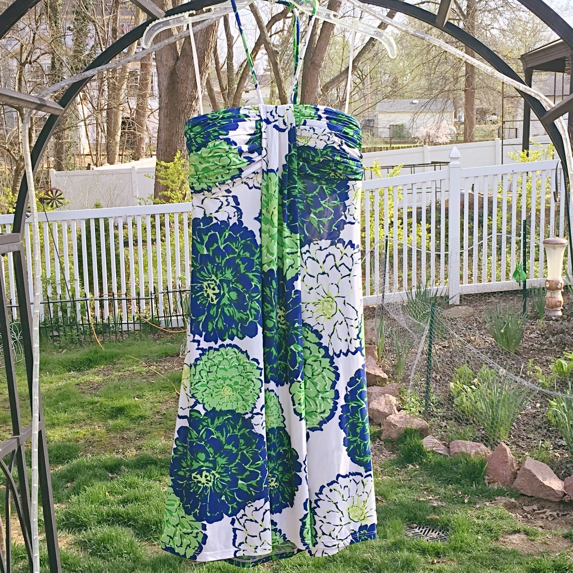 Navy & Green Floral Print Halter Dress 7