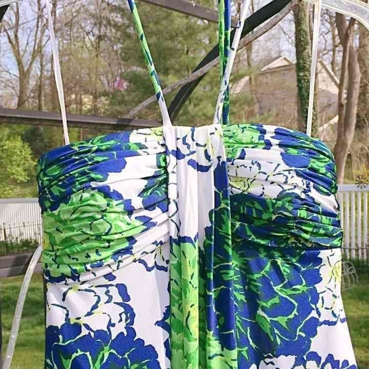 Navy & Green Floral Print Halter Dress 9