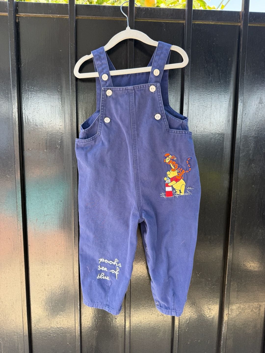 Vtg Disney Store Winnie The Pooh Overalls Size 24 Mos Blue Cotton 1