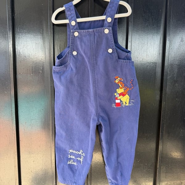 Vtg Disney Store Winnie The Pooh Overalls Size 24 Mos Blue Cotton