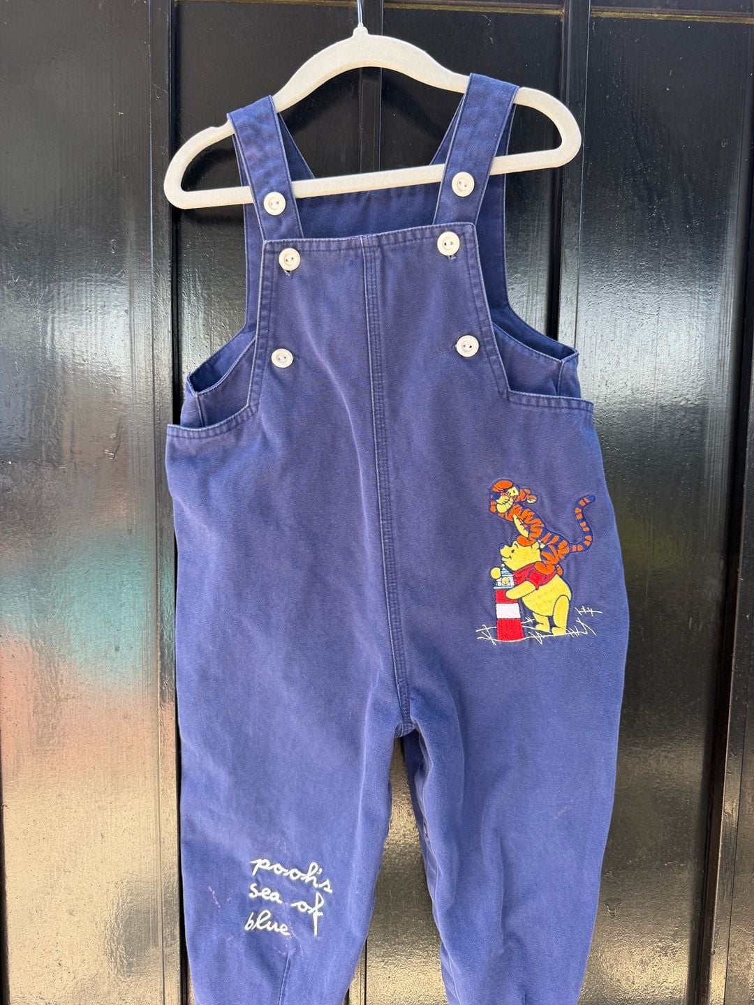 Vtg Disney Store Winnie The Pooh Overalls Size 24 Mos Blue Cotton 2