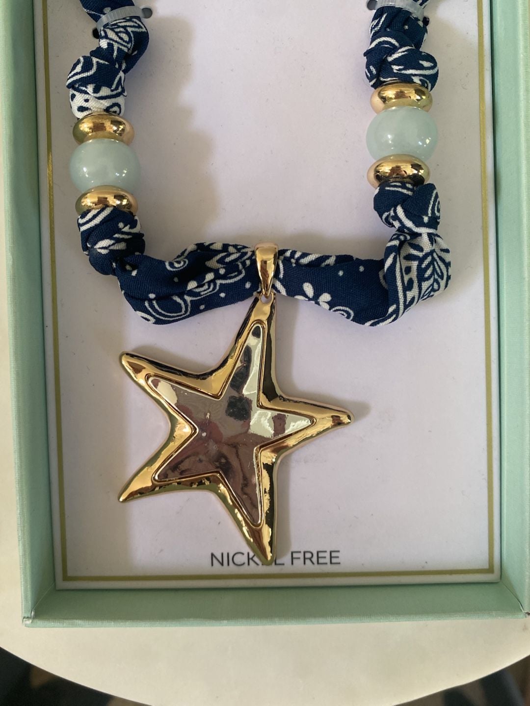 True to Form Starfish Bandana Scarf Necklace 18"+3" Blue Gold 3