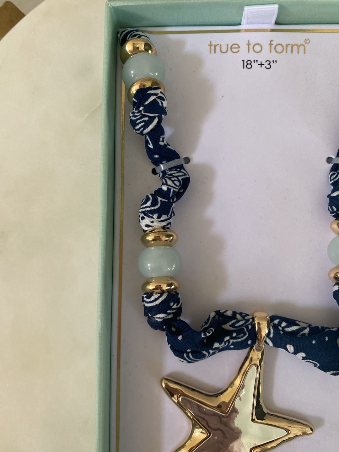 True to Form Starfish Bandana Scarf Necklace 18"+3" Blue Gold 4