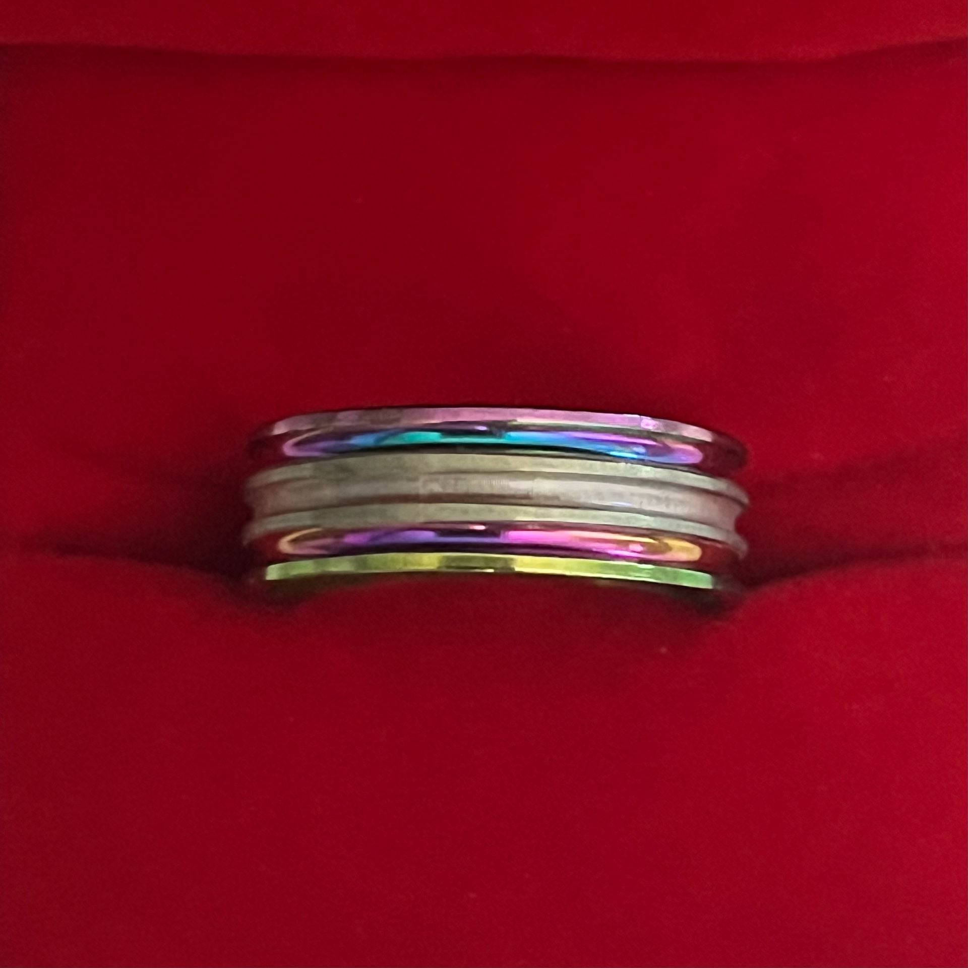 Tungsten Carbide Iridescent Rainbow Beveled Ridges Polished Finish 6mm Band Size 11 2