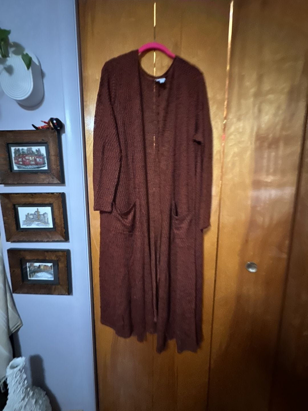 LuLaRoe Cardigan Size XL Orange & Black Long Open Front Sweater with Pockets 2