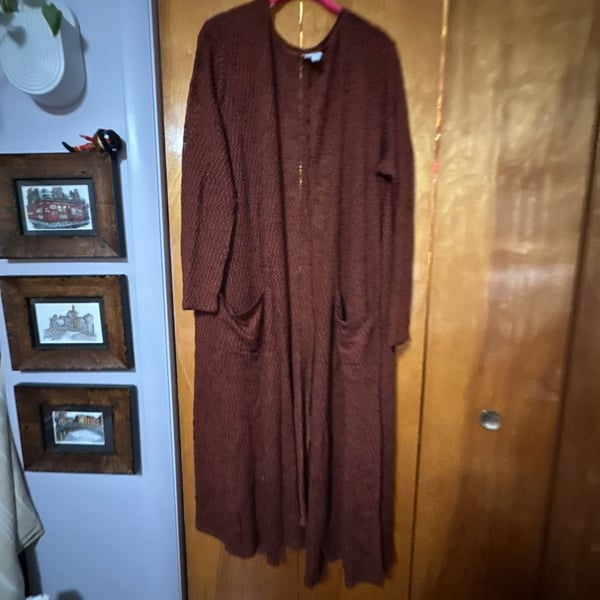 LuLaRoe Cardigan Size XL Orange & Black Long Open Front Sweater with Pockets