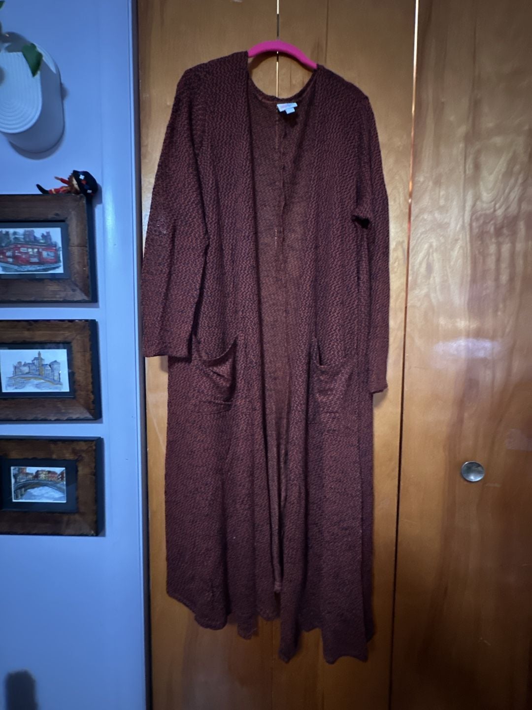 LuLaRoe Cardigan Size XL Orange & Black Long Open Front Sweater with Pockets 6