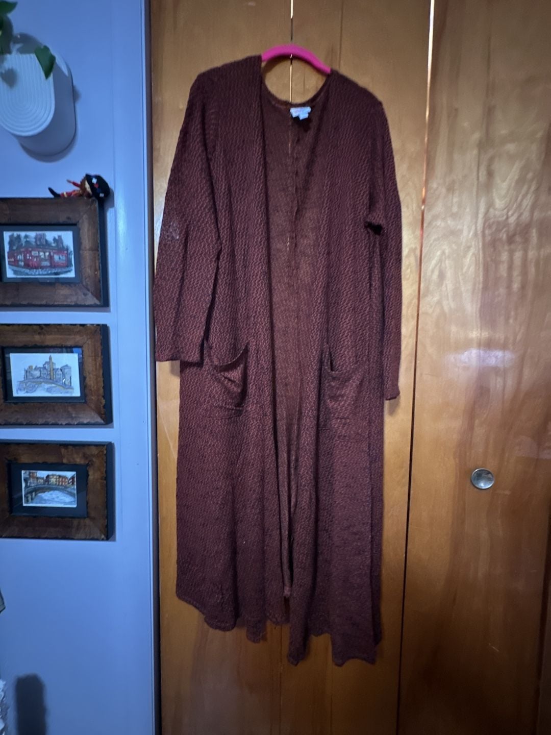 LuLaRoe Cardigan Size XL Orange & Black Long Open Front Sweater with Pockets 7