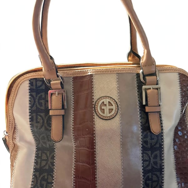 Giani Bernini Patchwork Brown Stripe Dome Satchel Handbag