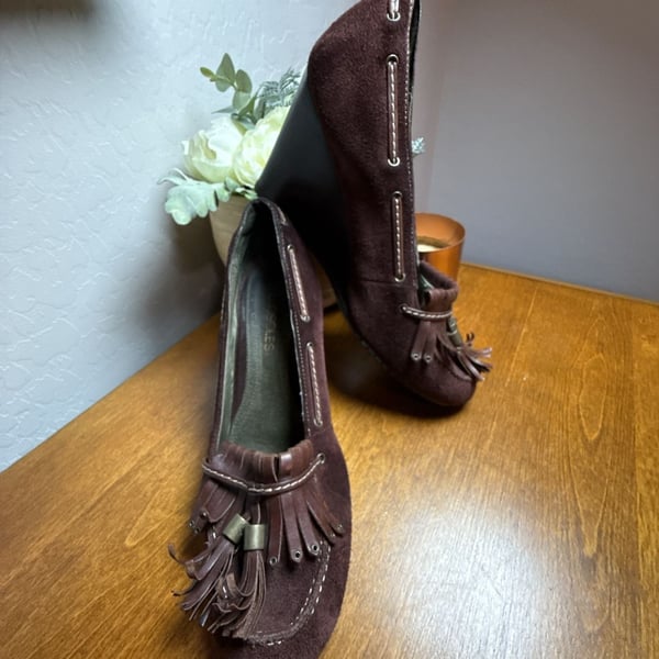 Aerosoles Wedge Shoes Size 7.5 Brown Suede Tassel Loafer