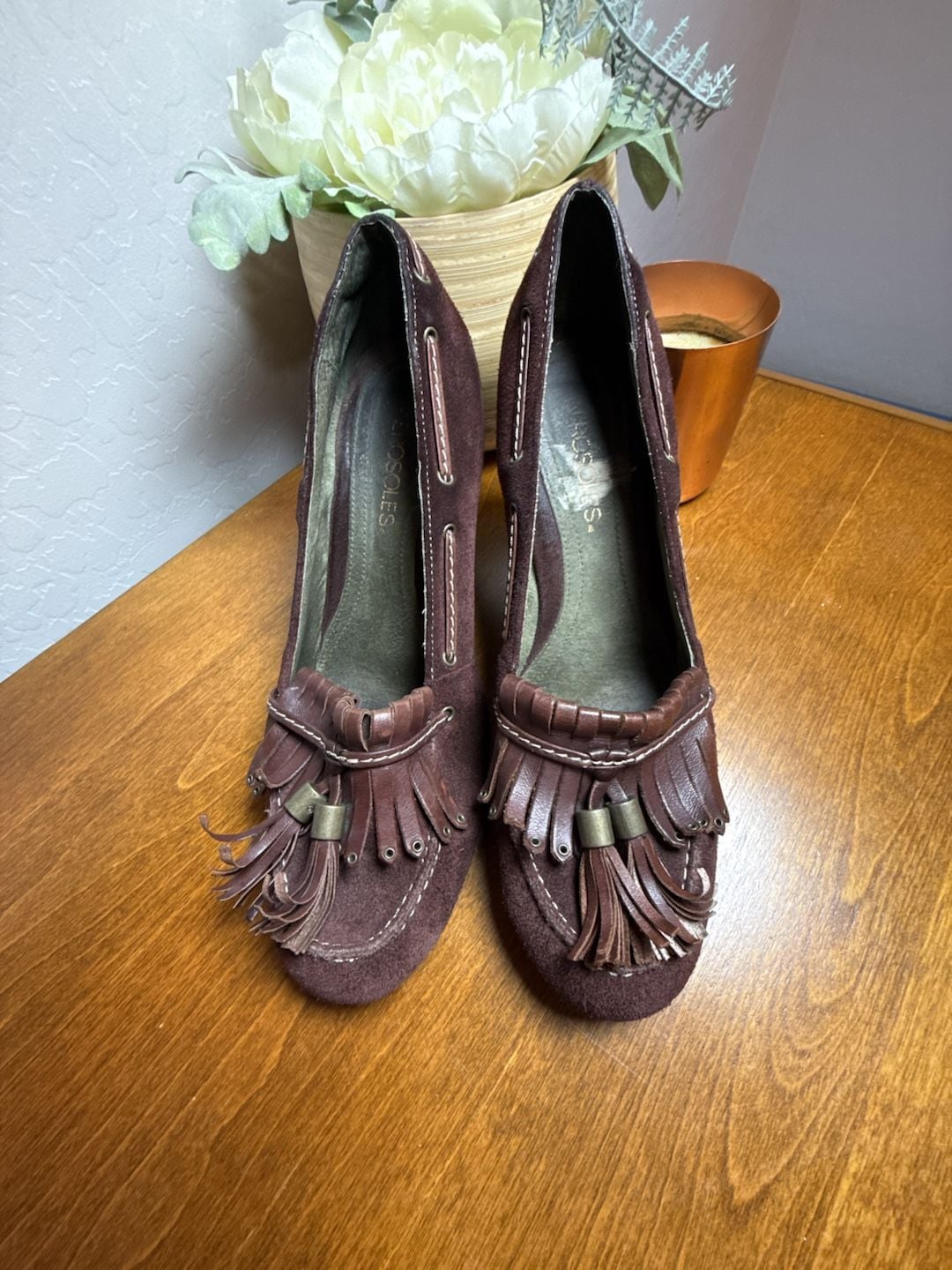 Aerosoles Wedge Shoes Size 7.5 Brown Suede Tassel Loafer 3
