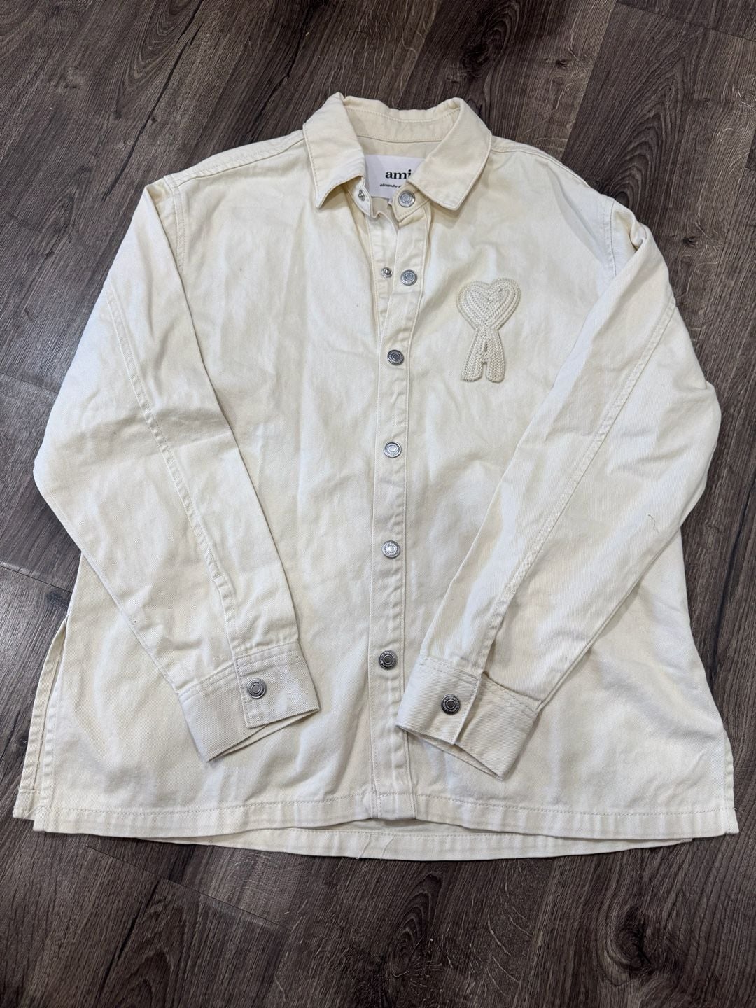 Ami Paris Oversized Denim Shirt Off White Cream Cotton Heart Logo 2