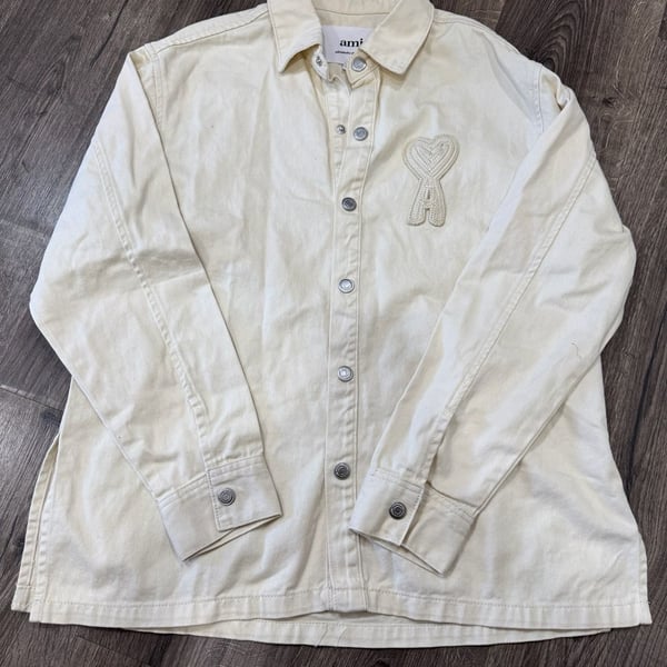 Ami Paris Oversized Denim Shirt Off White Cream Cotton Heart Logo