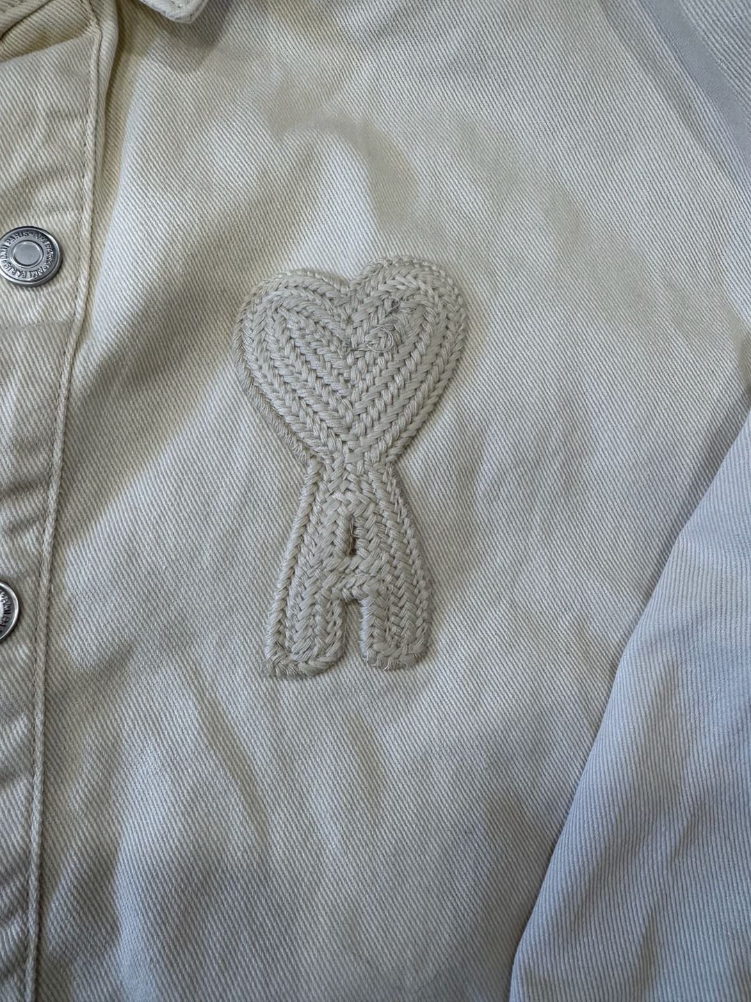 Ami Paris Oversized Denim Shirt Off White Cream Cotton Heart Logo 3