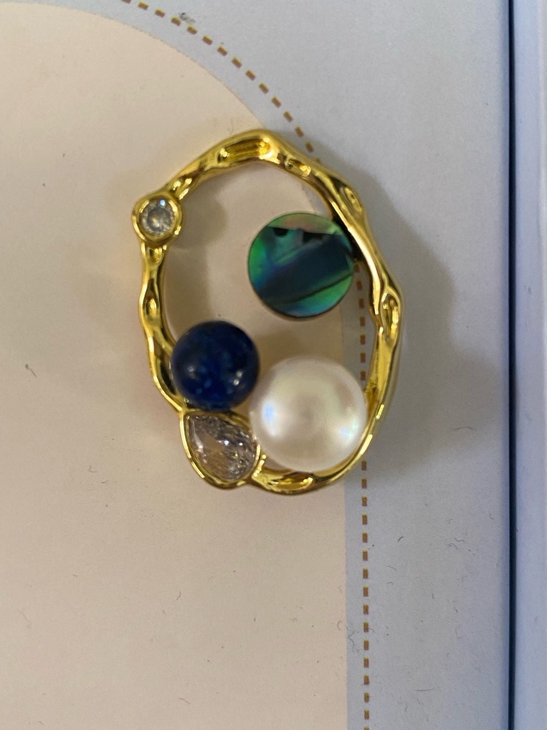 La Meno Irregular Gold Stud Earrings Blue Lapis Abalone Pearl 3