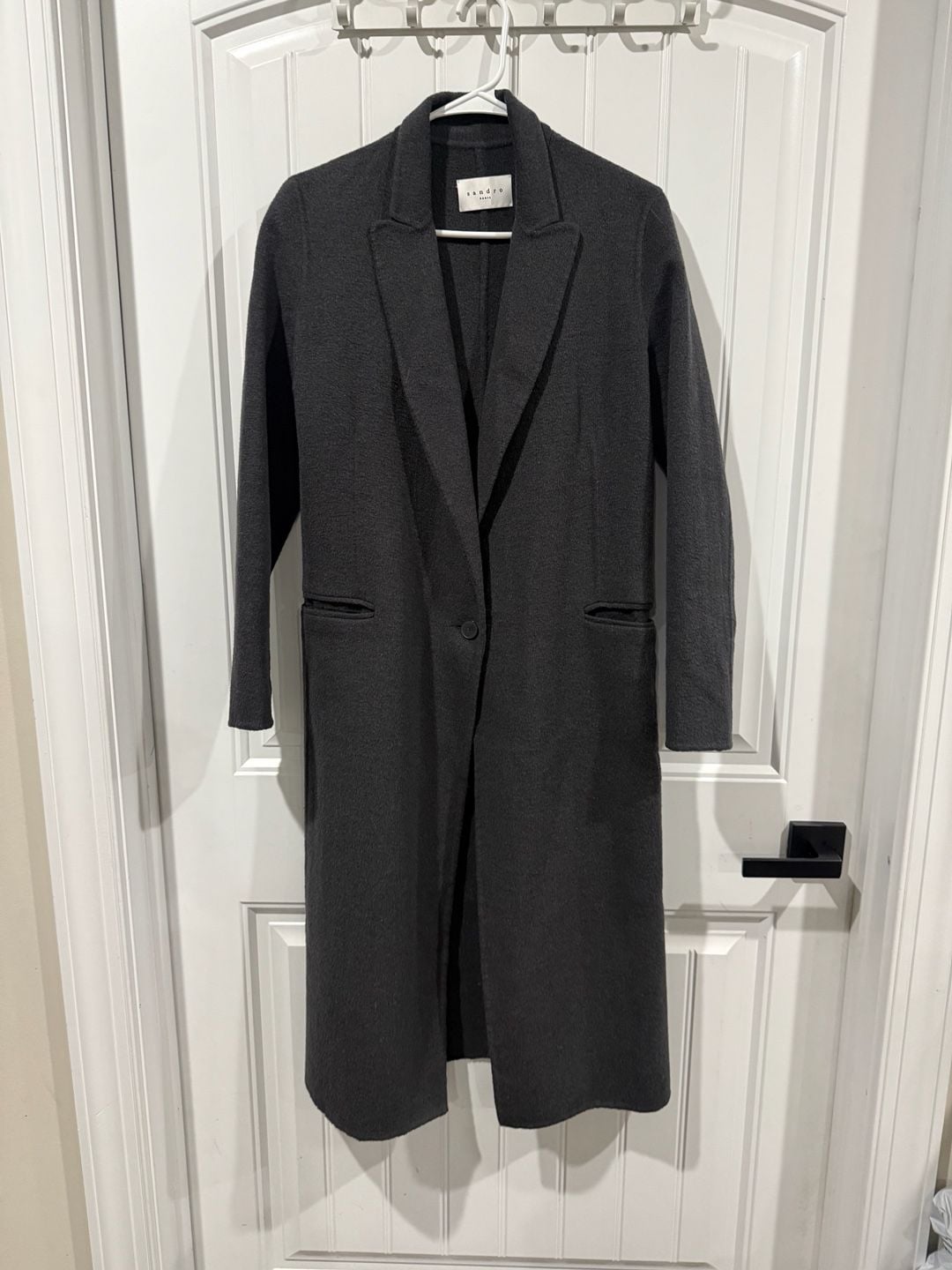 Sandro Paris Charcoal Gray Wool Blend Long Coat FR 36 Quiet Luxury 3