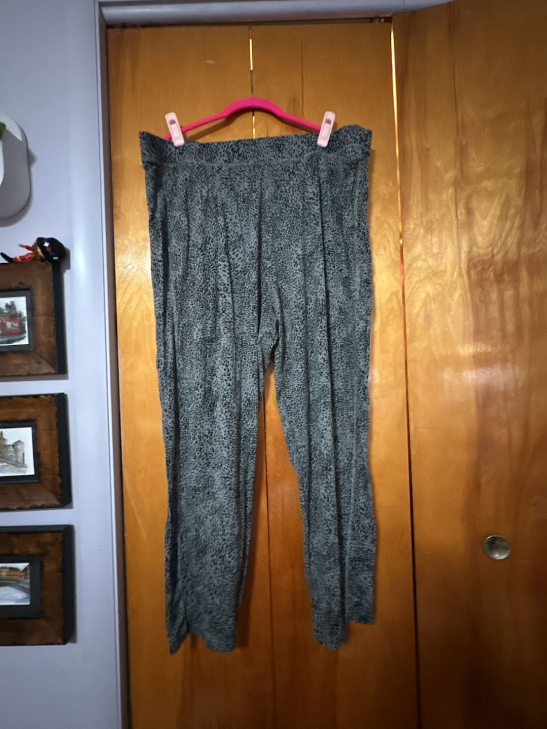 M&S Collection Animal Print Pants Size 20 REG Gray Green Lounge Trousers 2