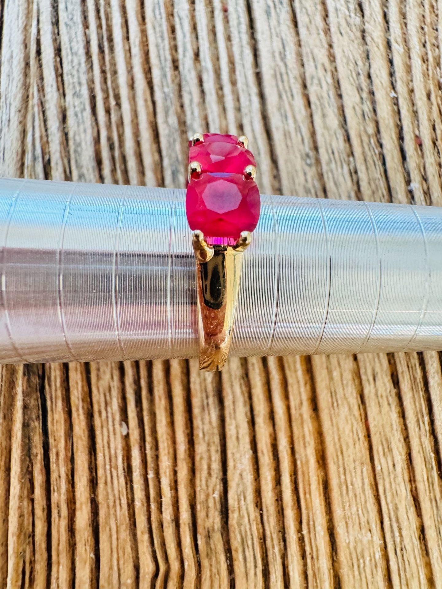 Aurora Designer Bright Pink Red Spinel Stacking Band Ring Size 8.5 14K Gold 5