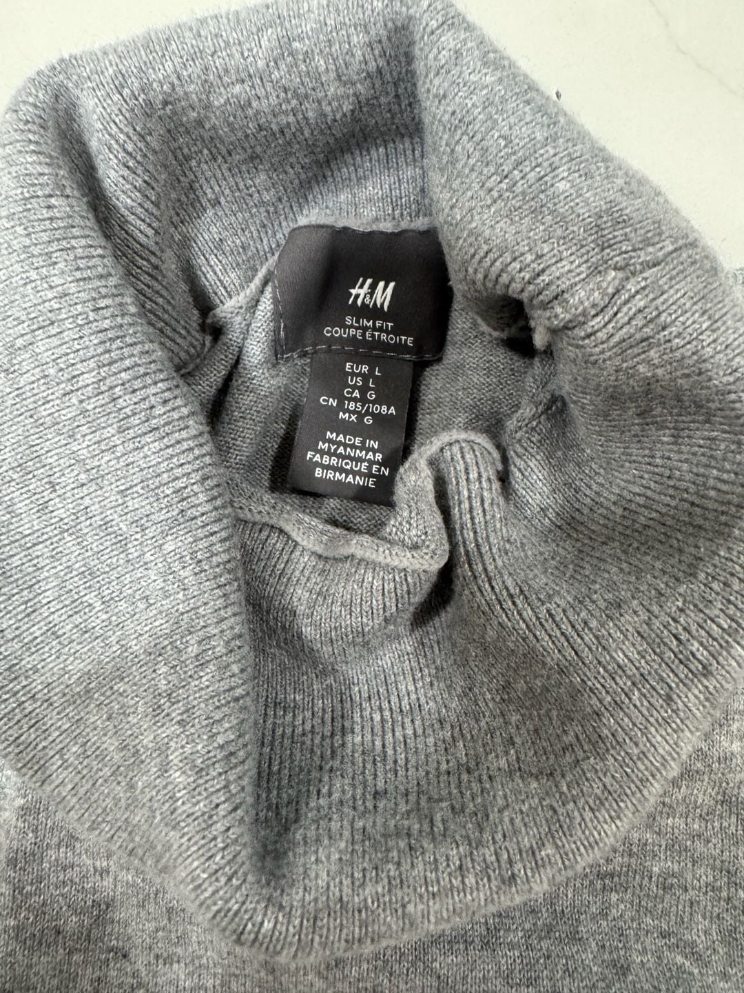 H&M Slim Fit Turtleneck Sweater Size L Gray 4