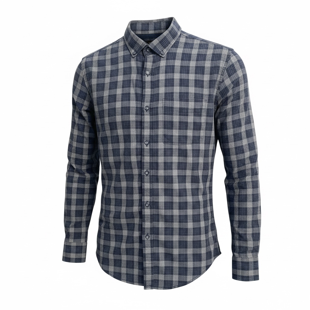Zara Man Slim Fit Blue And Grey Plaid Long Sleeve Button Down Shirt 2
