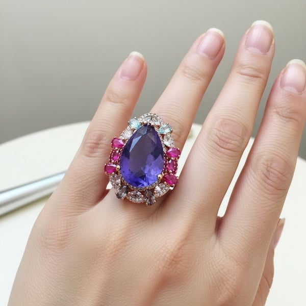 D'Joy Multi Gemstone Ring Size 7 Rose Gold Vermeil