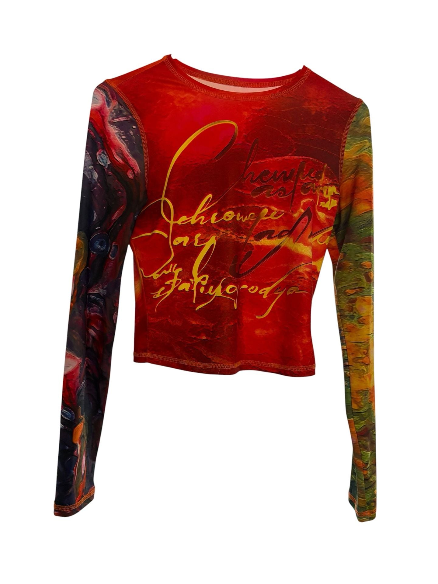 Long Sleeve Crop Top Size M Red Letter Graphic 3