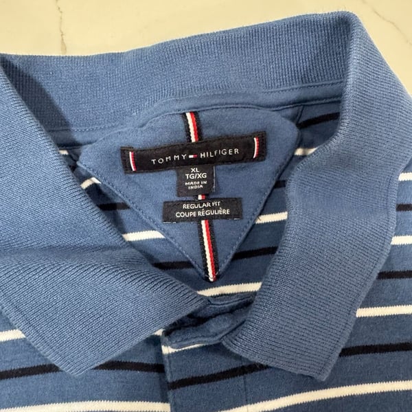 Tommy Hilfiger Striped Polo Shirt Size XL Blue Regular Fit
