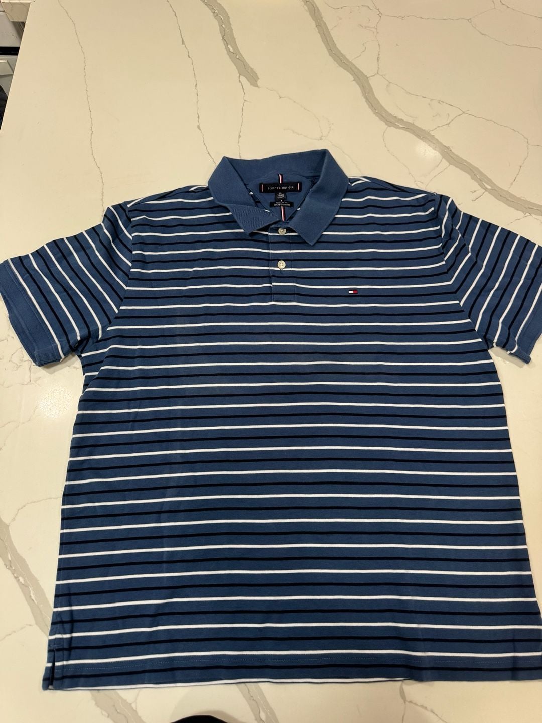 Tommy Hilfiger Striped Polo Shirt Size XL Blue Regular Fit 3