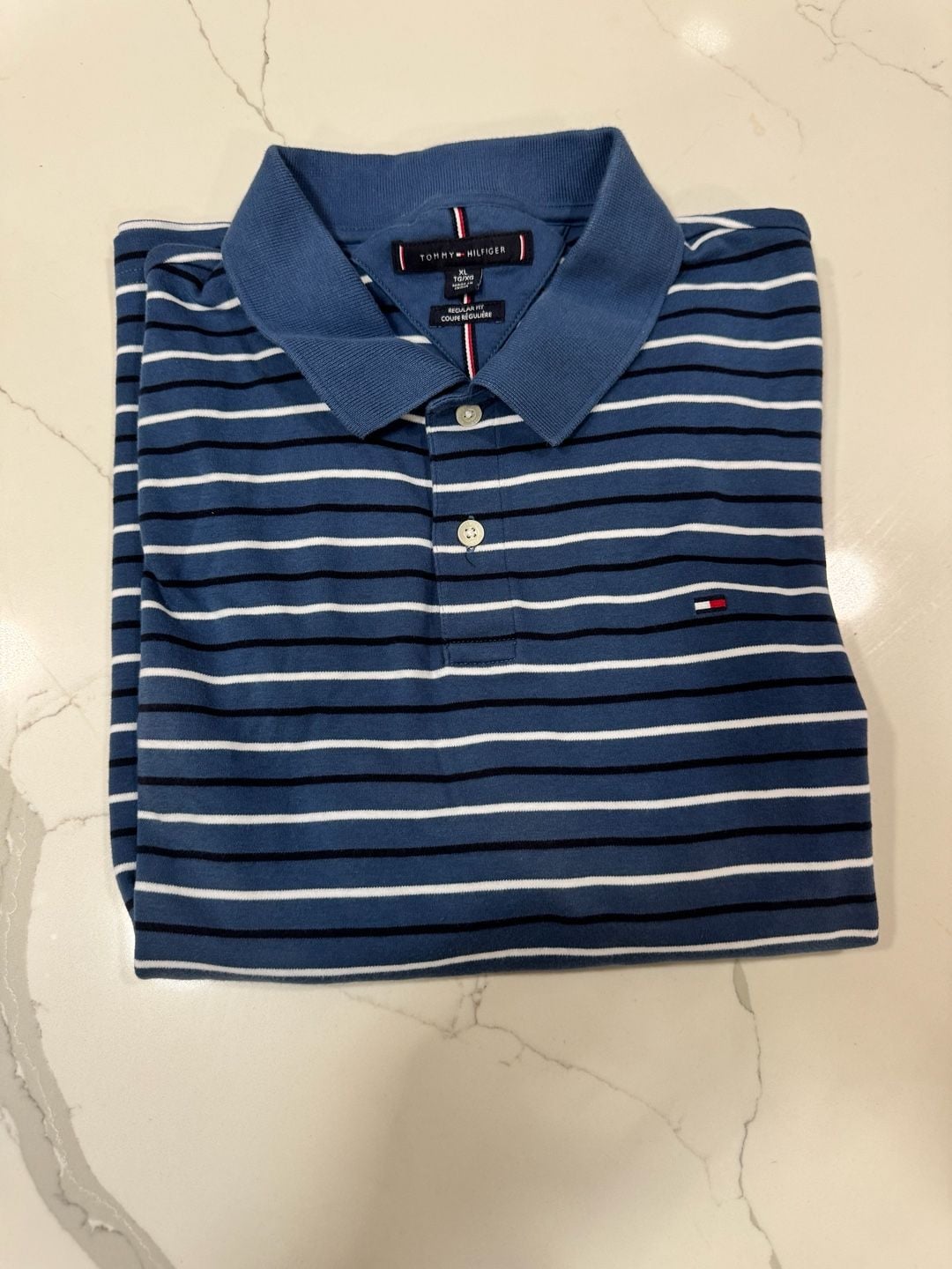Tommy Hilfiger Striped Polo Shirt Size XL Blue Regular Fit 4