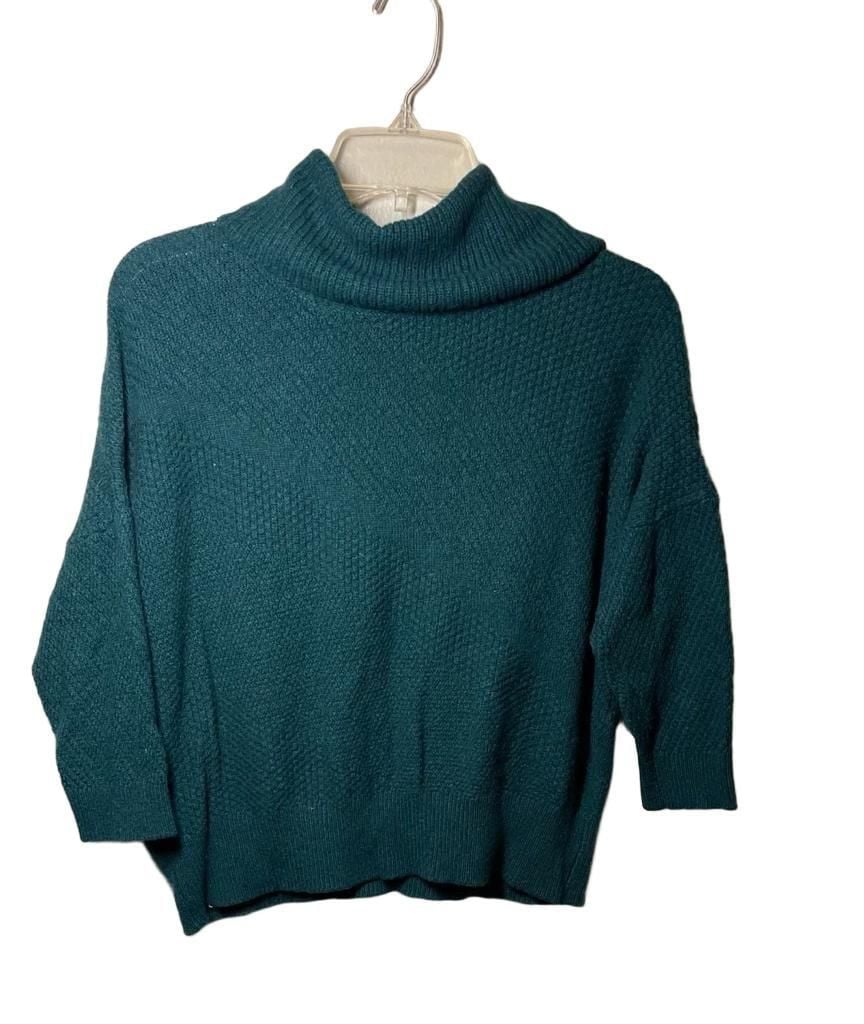 LOFT Wool Angora Blend Cowl Neck Sweater Womens Medium Green 3/4 Sleeve Knit 2