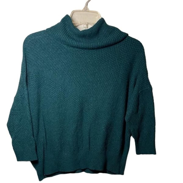 LOFT Wool Angora Blend Cowl Neck Sweater Womens Medium Green 3/4 Sleeve Knit