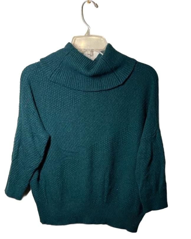 LOFT Wool Angora Blend Cowl Neck Sweater Womens Medium Green 3/4 Sleeve Knit 3