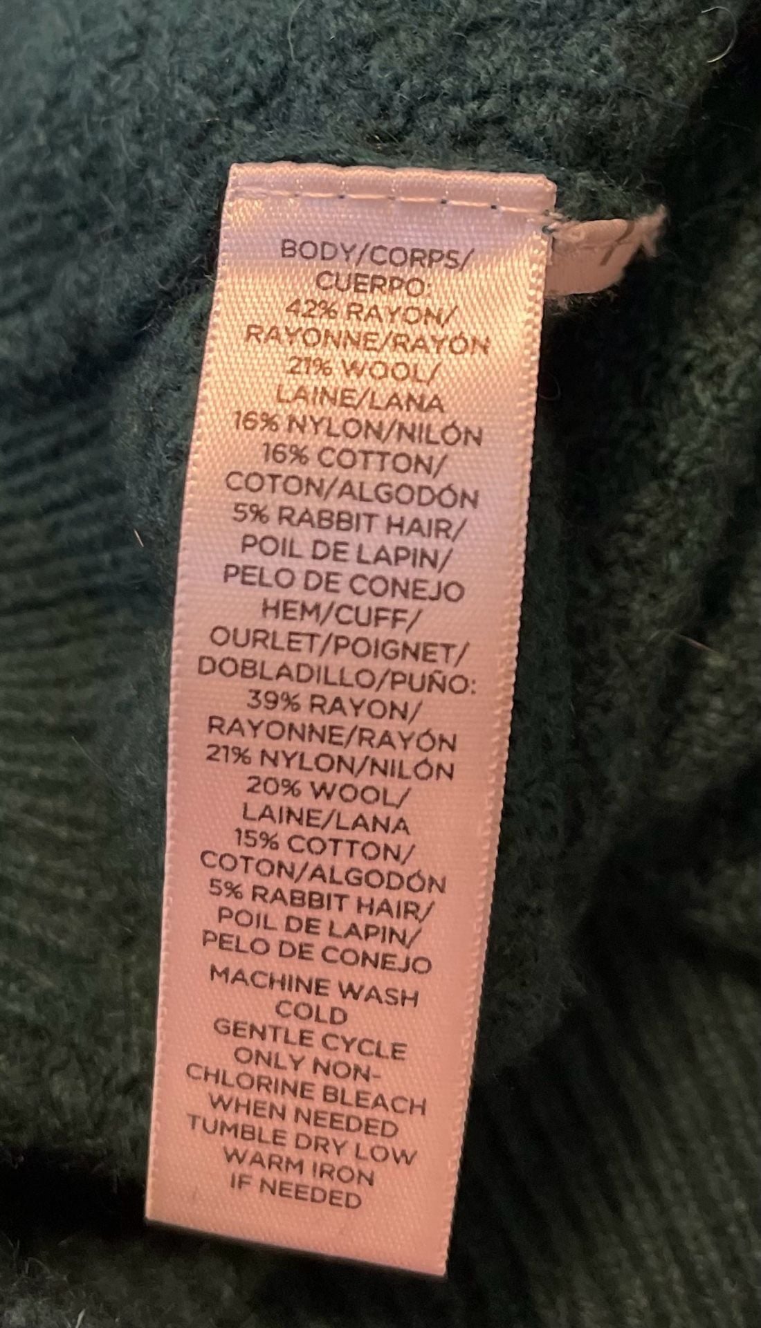 LOFT Wool Angora Blend Cowl Neck Sweater Womens Medium Green 3/4 Sleeve Knit 5