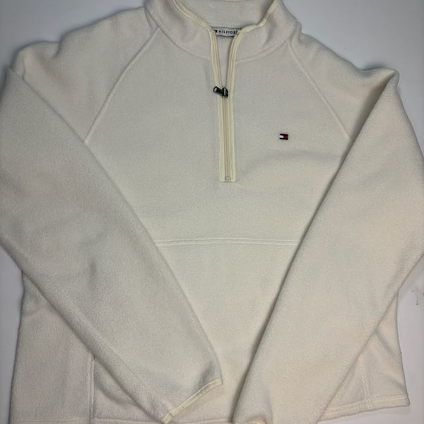 Tommy Hilfiger Quarter Zip Fleece Pullover Size XL Off White