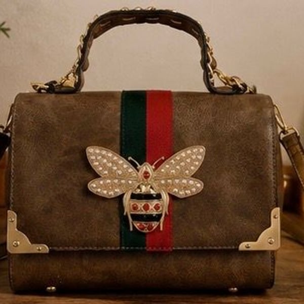 Alba Queen Bee Stripe 2-in-1 Boxy Satchel Brown Handbag